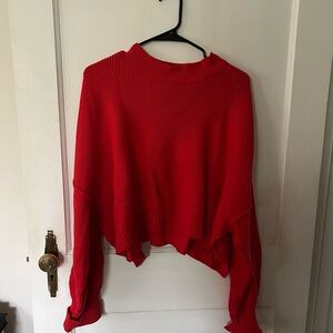 Free People Red Easy Street Crop Pullover Sweater